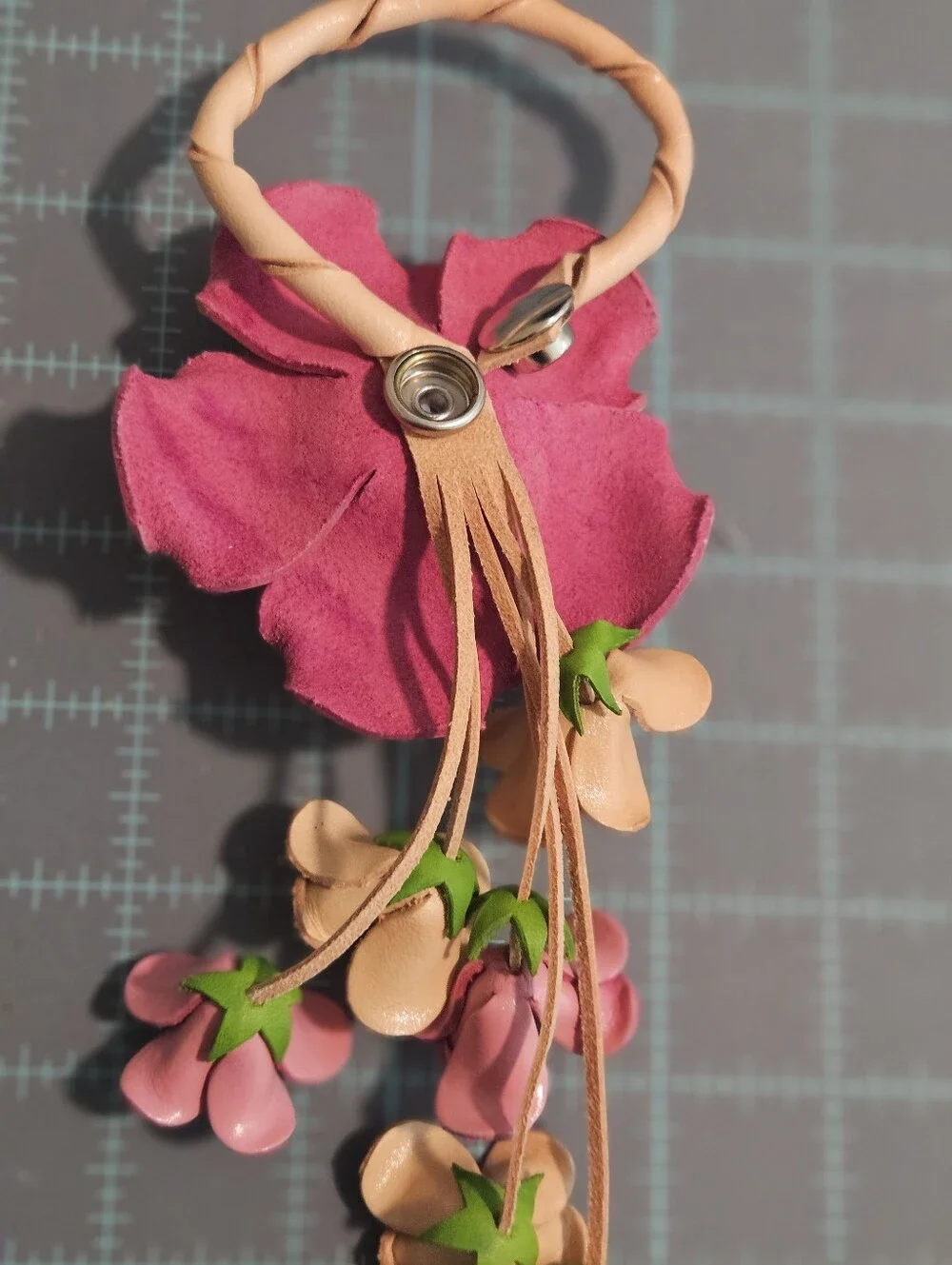 Pink Floral Leather Bag Clip Accessory
